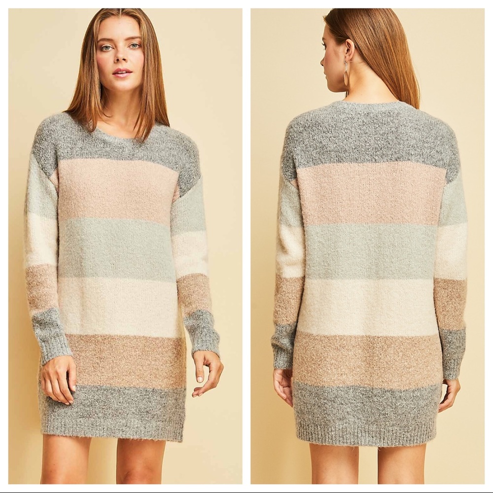 Striped Colorblock Sweater Dress